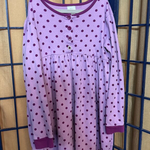 Hanna Andersson Purple Polka Dot Long Sleeve Play Dress Size 130 (size 7/8) - Picture 3 of 5